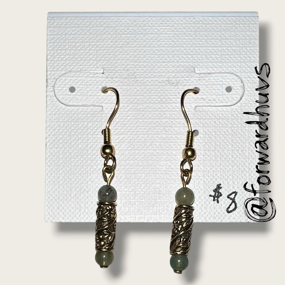 Bundle Sale 3 for $15 | Hand Crafted Light Green Stone Earrings – Wire Accent Be
